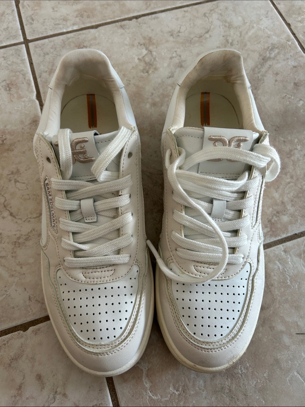 Sam Edelman White Leather Low-Top Sneakers